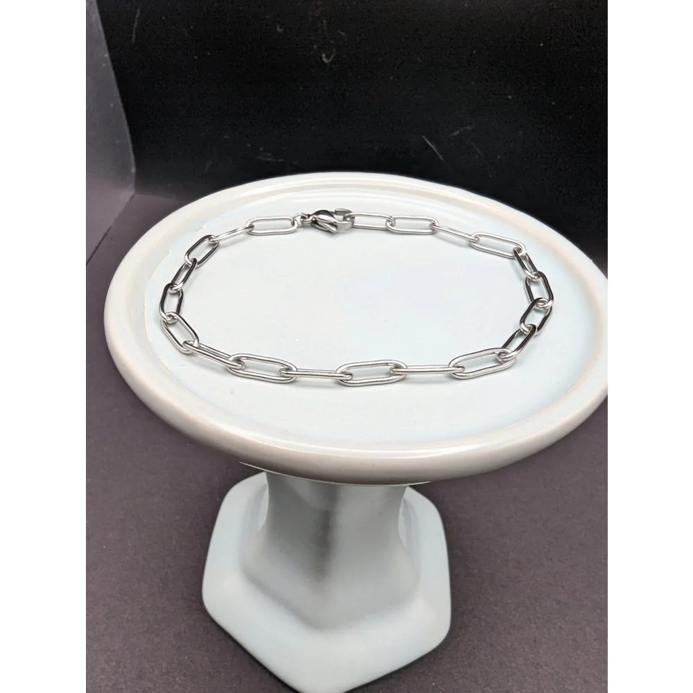 Stainless Steel Paper Clip Chain Stackable Bracelet 7.5 inches